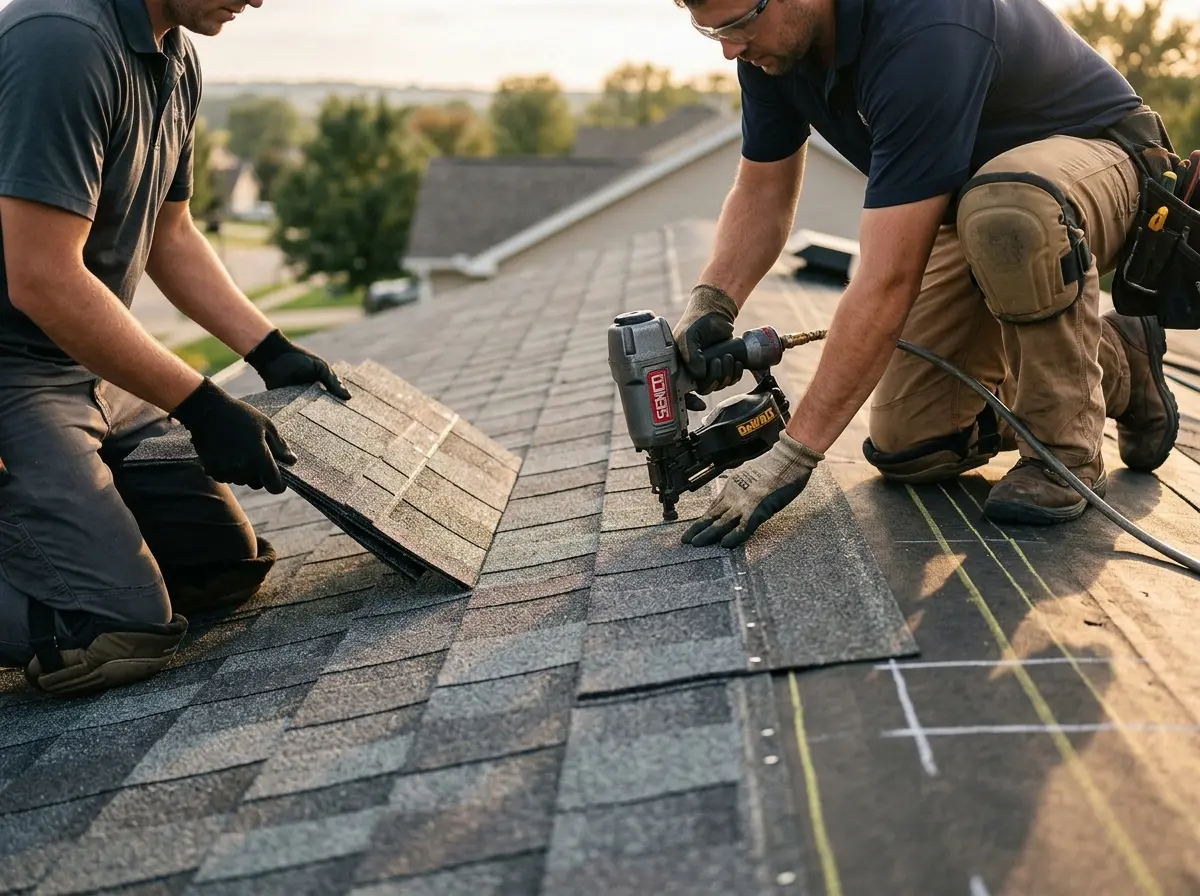 Professional roofer working on a residential roof in Cave Creek